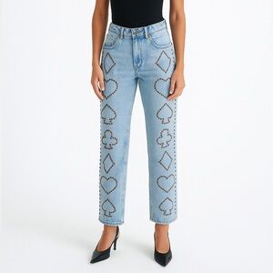 NWT One Teaspoon High Waist Awesome Baggies Jeans Studded Card Suits Vegas 26